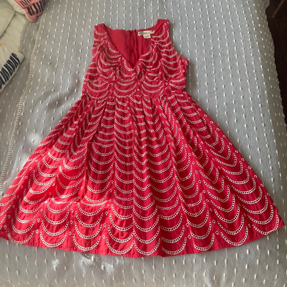 Red eyelet sundress.